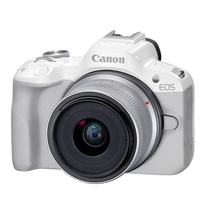 Appareil Photo Hybride CANON EOS R50 24,2 MP + Objectif RF-S 18-45 S - Blanc 2 appareil photo hybride canon eos r objectif rf s s blanc carte memoire