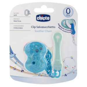 attache sucette chicco avec cha nette bleu