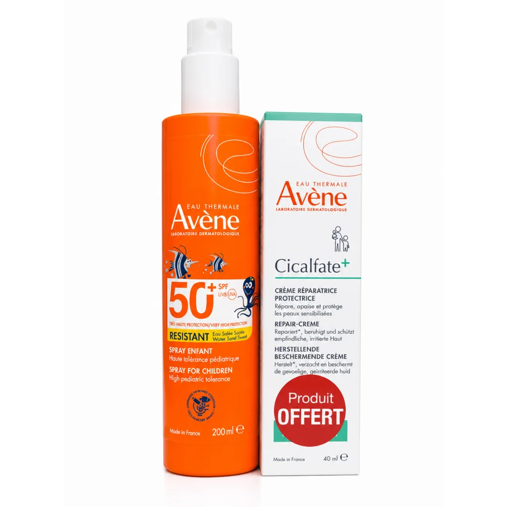 AVENE SOLAIRE ENFANT SPRAY HAUTE PROTECTION SPF 50+ 200ML+CICALFATE+ CREME REPARATRICE PROTECTRICE 40ML (OFFERT) 1 avene solaire enfant spray haute protection spf mlcicalfate creme reparatrice protectrice ml offert