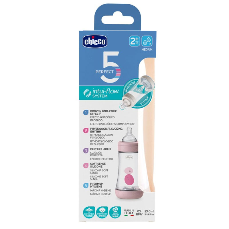 Biberon CHICCO Perfect 5 Anti-Coliques Rose - 240ml 2 biberon chicco perfect anti coliques rose ml