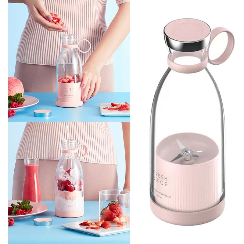 Blender Portatif Sans Fil 500ml en Verre - Rose 3 blender portatif sans fil ml rose