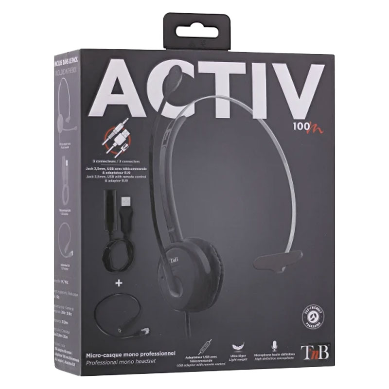 Micro Casque Stéréo MONO Filaire TNB PRO ACTIV 100M - Noir 3 blhsmono