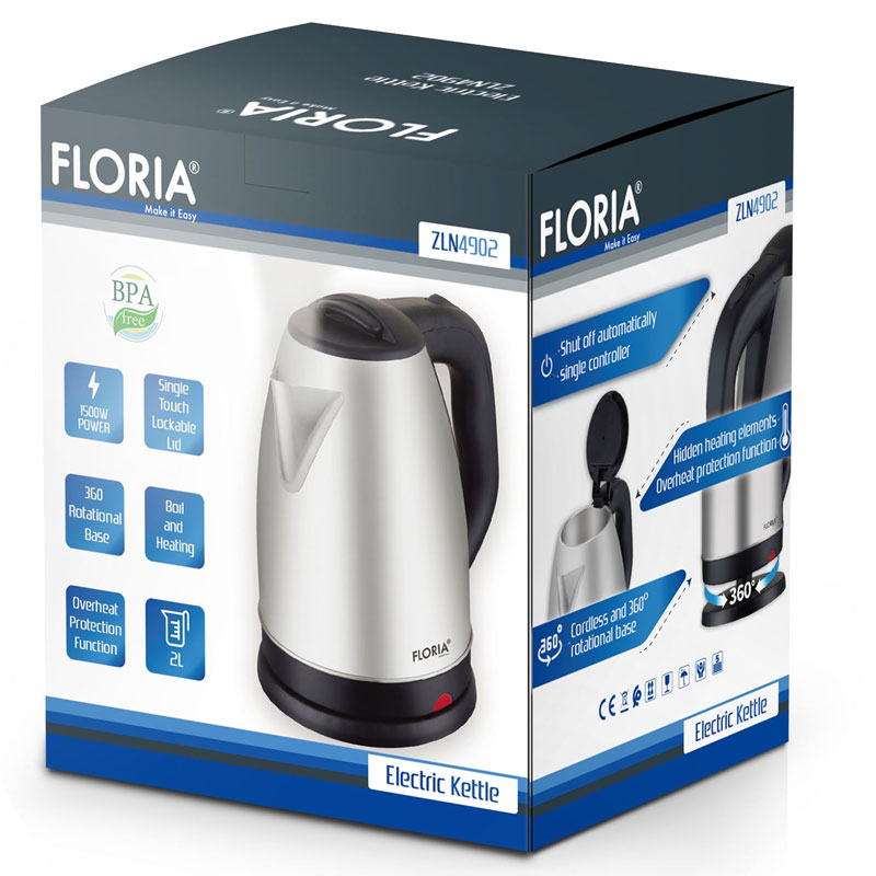 Bouilloire Sans Fil FLORIA ZLN4902 2 Litres - Inox 4 bouilloire sans fil floria zln l inox
