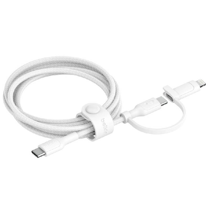 Câble De Charge BELKIN 2en1 USB-C Vers USB-C et Lightning - Blanc 1 cable de charge belkin en usb c vers usb c et lightning blanc e