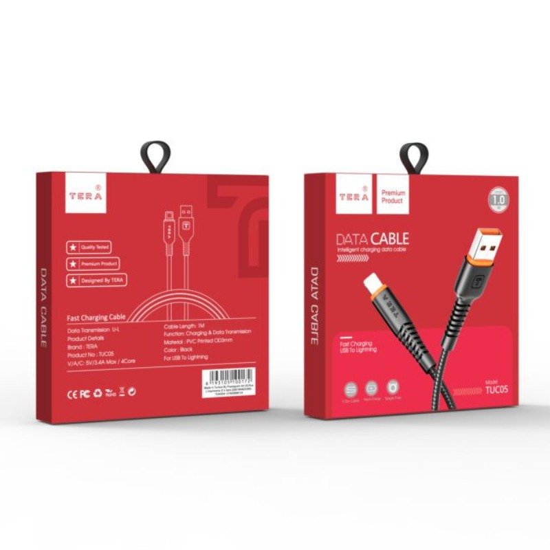 Câble De Charge imprimé en PVC TERA type A vers Lighting - Noir 3 cable de charge imprime en pvc tera type a vers lighting noir