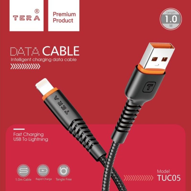 Câble De Charge imprimé en PVC TERA type A vers Lighting - Noir 2 cable de charge imprime en pvc tera type a vers lighting noir