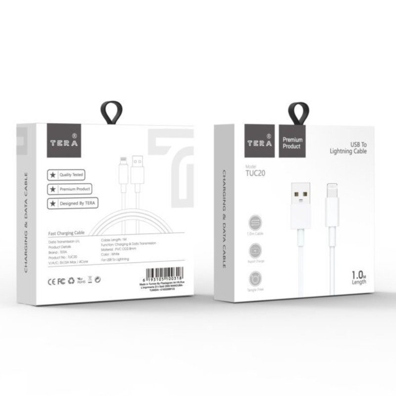 Câble De Charge TERA en PVC type A vers Lighting - Blanc 3 cable de charge tera en pvc type a vers lighting blanc