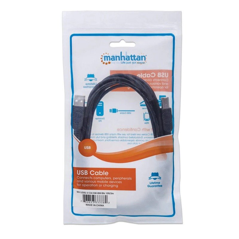 Câble MANHATTAN USB 2.0 Type B 3 Métres - Noir 3 cable manhattan usb type b metres q