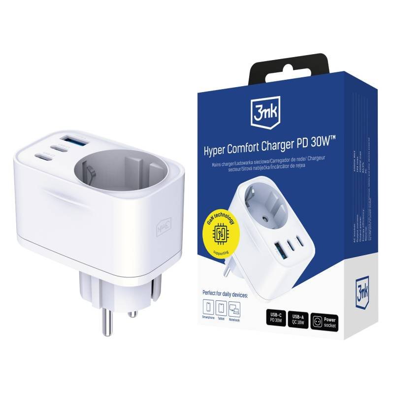 Chargeur 3MK PD 30W Avec USB-A/USB-C - Blanc 1 chargeur mk pd w avec usb a usb c blanc