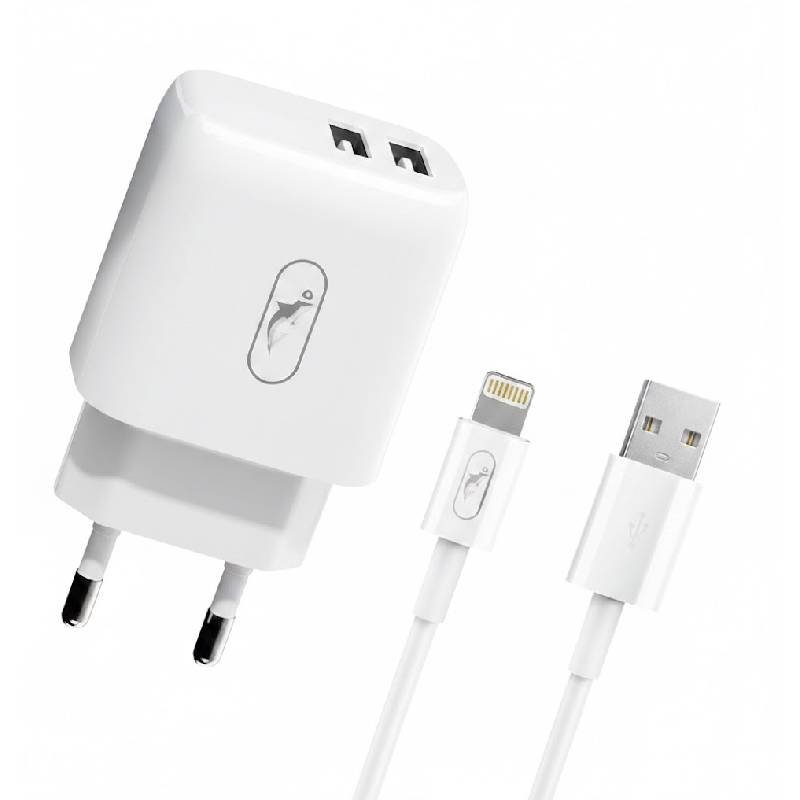 Chargeur SKY DOLPHIN SC30V 2.1A Double Ports USB + Câble Lightning 1 chargeur sky dolphin scv a double ports usb cable lightning o