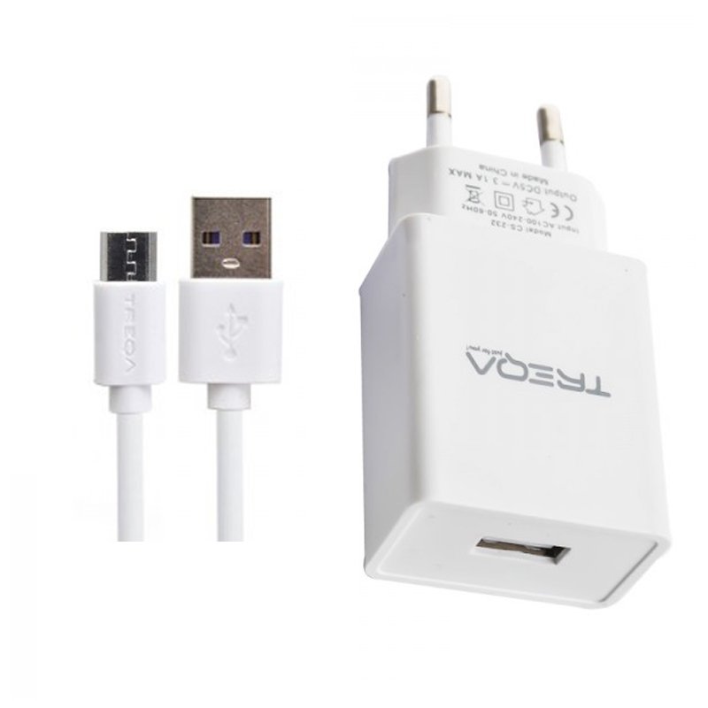 Chargeur TREQA CS-232 Micro-USB 3.1A - Blanc 1 chargeur treqa cs micro usb a blanc