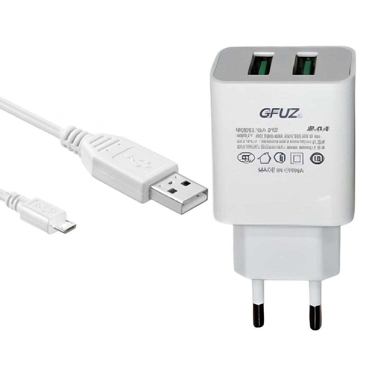 chargeur gfuz ga m charge rapide avec port usb et cable micro blanc