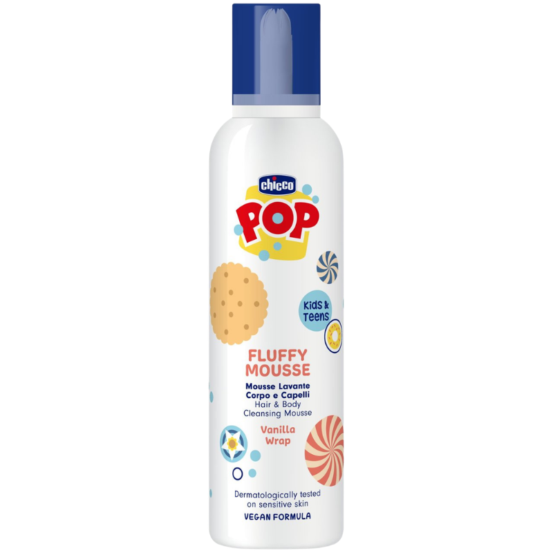 CHICCO KIDS & TEENS POP MOUSSE FLUFFY CORPS ET CHEVEUX VANILLA WRAP 200ML 1 chicco kids teens pop mousse fluffy corps et cheveux vanilla wrap ml