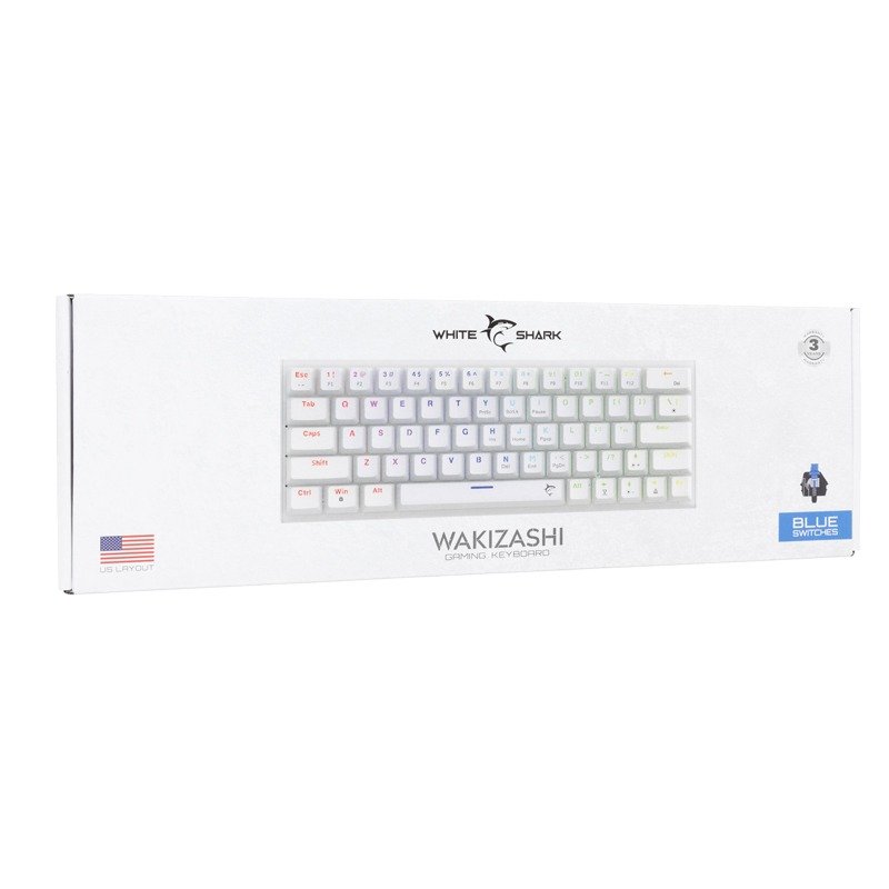 Clavier Gamer Filaire WHITE SHARK WAKIZASHI 2 US Blanc - Interrupteurs bleus 7 clavier gamer filaire white shark wakizashi us blanc interrupteurs bleus h