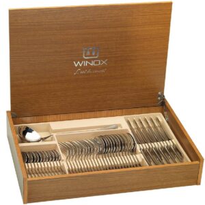 coffret couvert en bois winox pieces serie zephir gold inox a