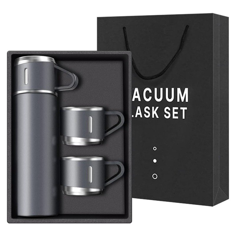 Coffret Thermos 500ml Avec 2 Tasses - Gris 2 coffret thermos ml avec tasses gris