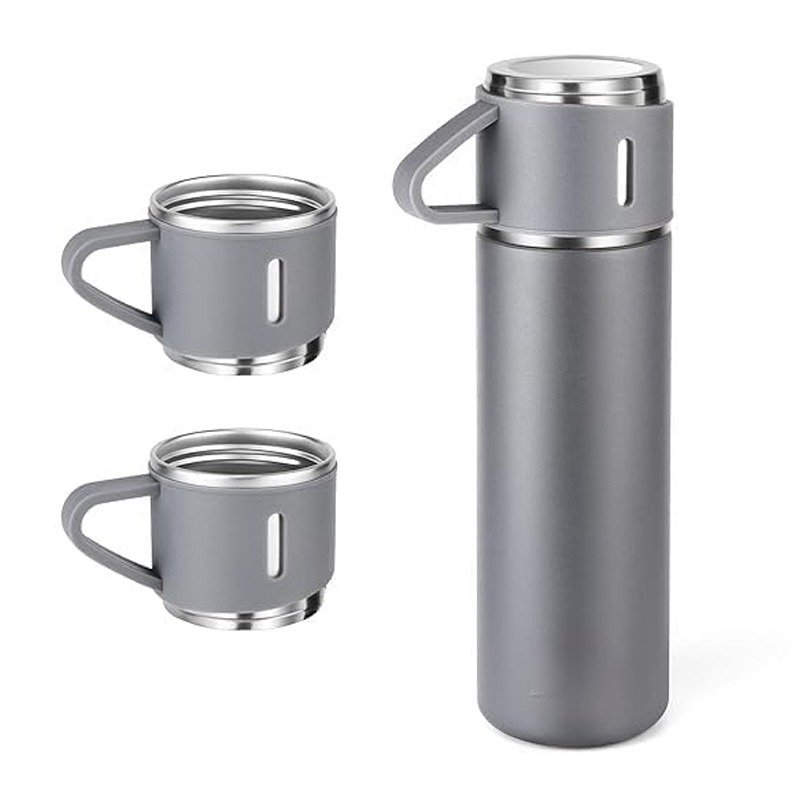 Coffret Thermos 500ml Avec 2 Tasses - Gris 1 coffret thermos ml avec tasses gris