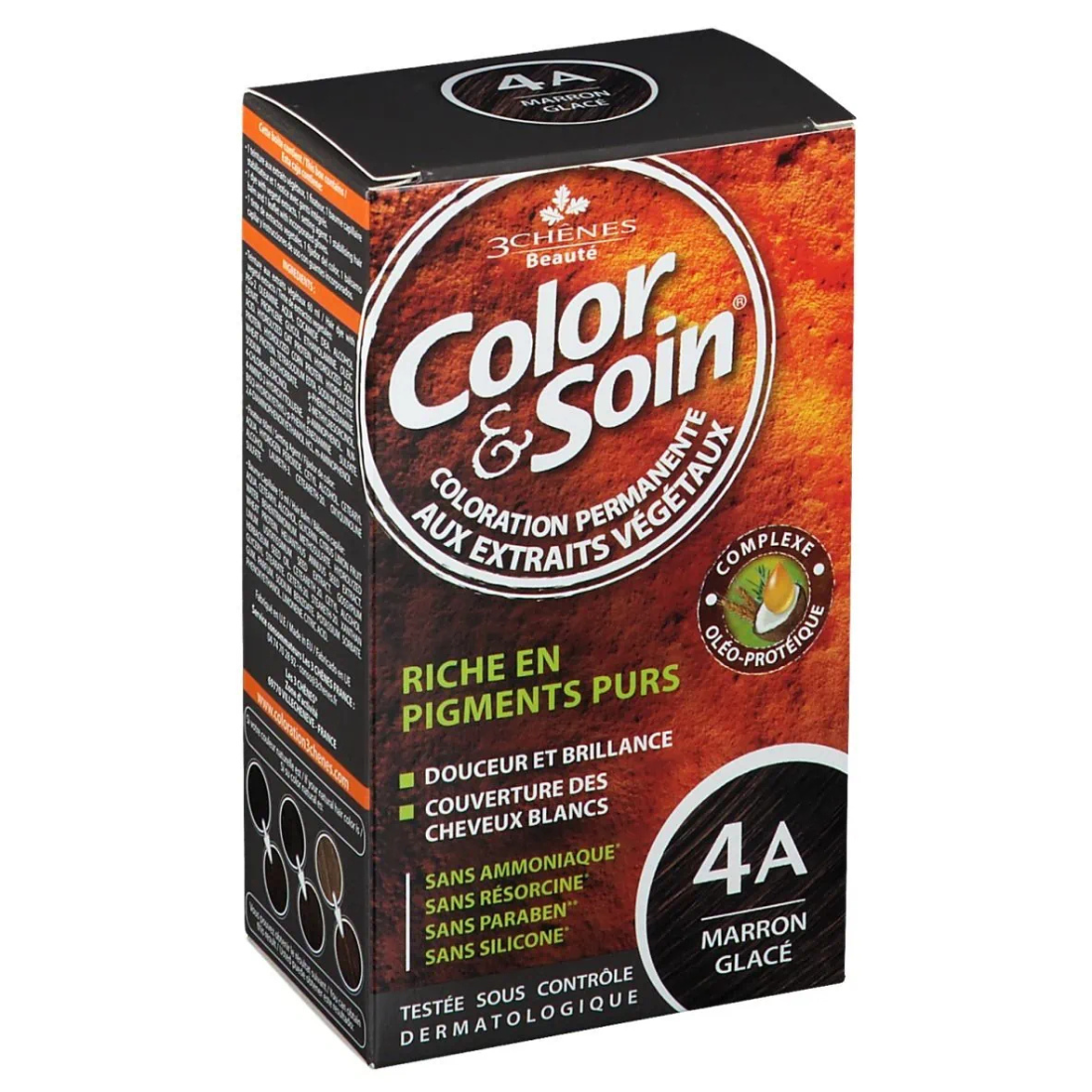 3 CHENES COLOR & SOIN COLORATION MARRON GLACE 4A 1 color soin coloration marron glace a