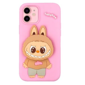 coque silicone labubu pour iphone rose ze