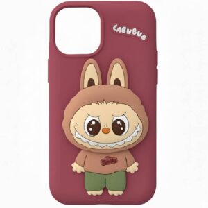 coque silicone labubu pour iphone rose fonce