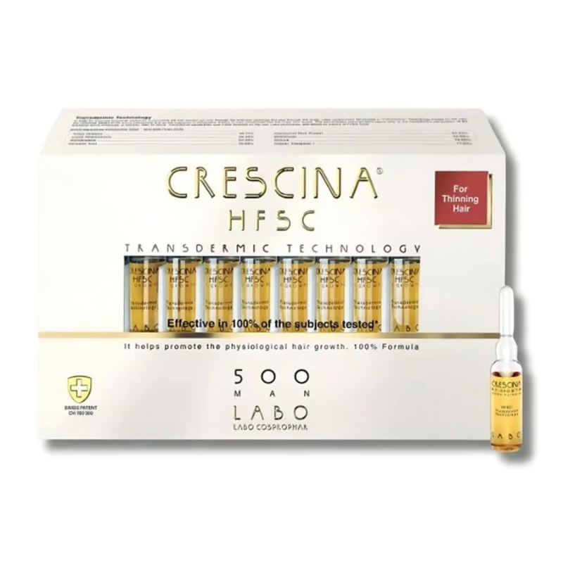 CRESCINA HFSC TRANSDERMIQUE REPOUSSE 500 HOMME 20 AMPOULES 1 crescina hfsc transdermique repousse homme ampoules