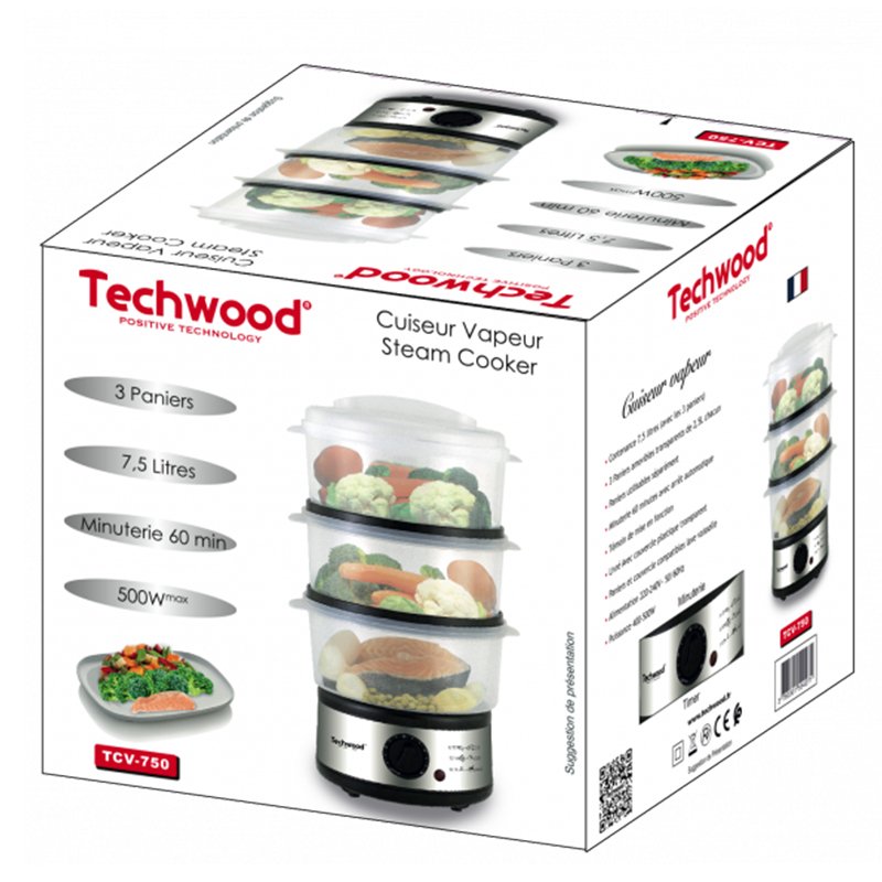 Cuiseur Vapeur TECHWOOD TCV-750 500W - Noir&Inox 2 cuiseur vapeur techwood tcv noir inox