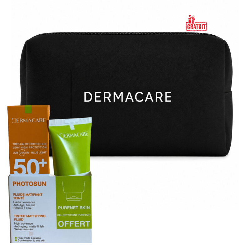 DERMACARE PHOTOSUN 01 FLUIDE MATIFIANT TEINTE PEAUX MIXTES A GRASSES SPF 50+ 50ML+TROUSSE NOIR (OFFERT) 1 dermacare photosun fluide matifiant teinte peaux mixtes a grasses spf mltrousse noir offert