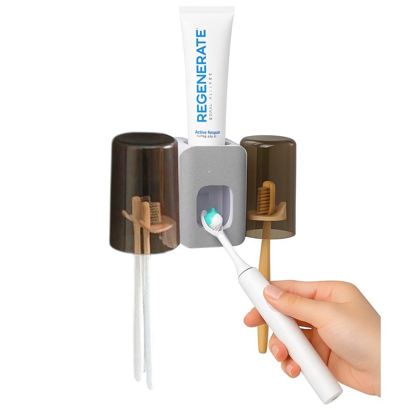 Distributeur de Dentifrice avec Support de Brosse à Dents 2 distributeur de dentifrice avec support de brosse a dents e