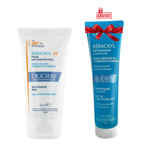ducray keracnyl uv fluide anti imperfections peaux grasses a tendance acneique spf mlkeracnyl gel moussant ml offert
