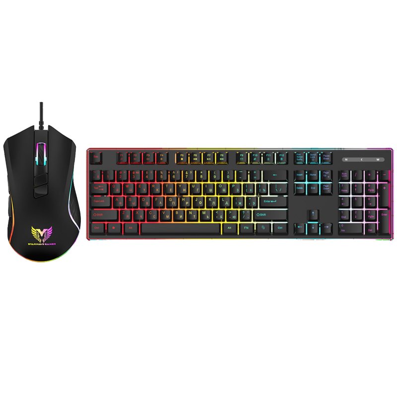 Ensemble Clavier et Souris Gamer Filaire STAR WAVE GCM1090 RGB - Noir 1 ensemble clavier et souris gamer filaire star wave gcm rgb noir