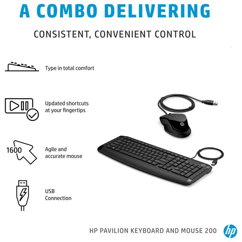 Ensemble Clavier Et Souris Filaire HP AZERTY Fr 200 - Noir 3 ensemble clavier souris filaire hp azerty noir dfaa