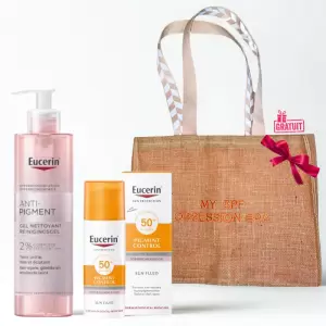EUCERIN ANTI PIGMENT GEL NETTOYANT 200ML+PIGMENT CONTROL FLUID SPF 50 SOLAIRE ANTI TACHES 50ML+SAC DE PLAGE (OFFERT) 3 eucerin anti pigment gel nettoyant mlpigment control fluid spf solaire anti taches mlsac de plage