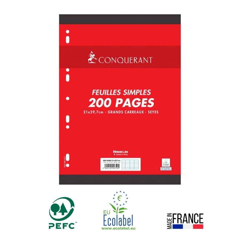 Feuillets mobiles CONQUERANT Perforée A4 200 Pages 90G Seyes 1 feuillets mobiles conquerant perforee a pages g seyes