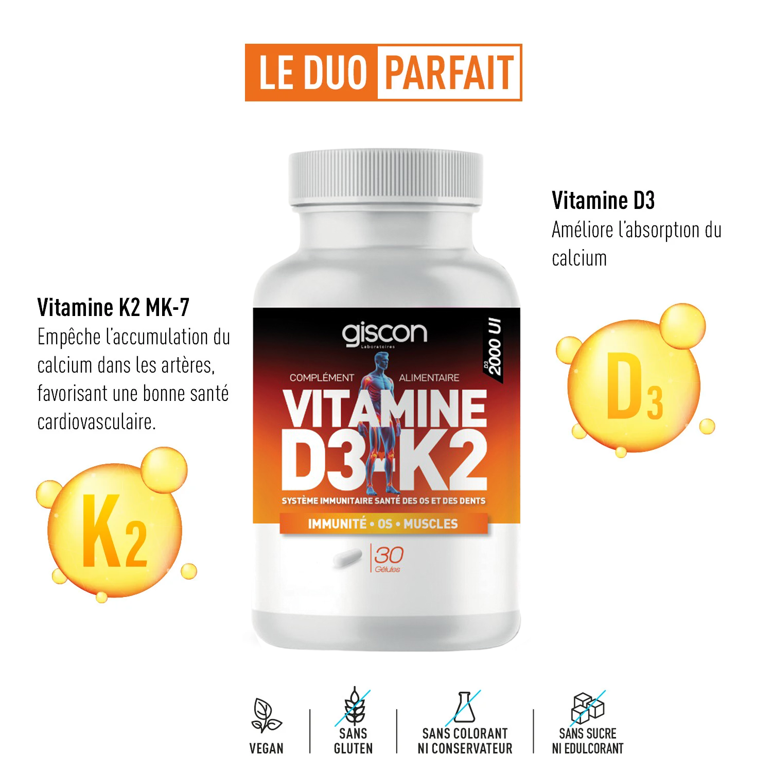 GISCON VITAMINE D3+K2 30 GELULES 5 giscon vitamine dk gelules