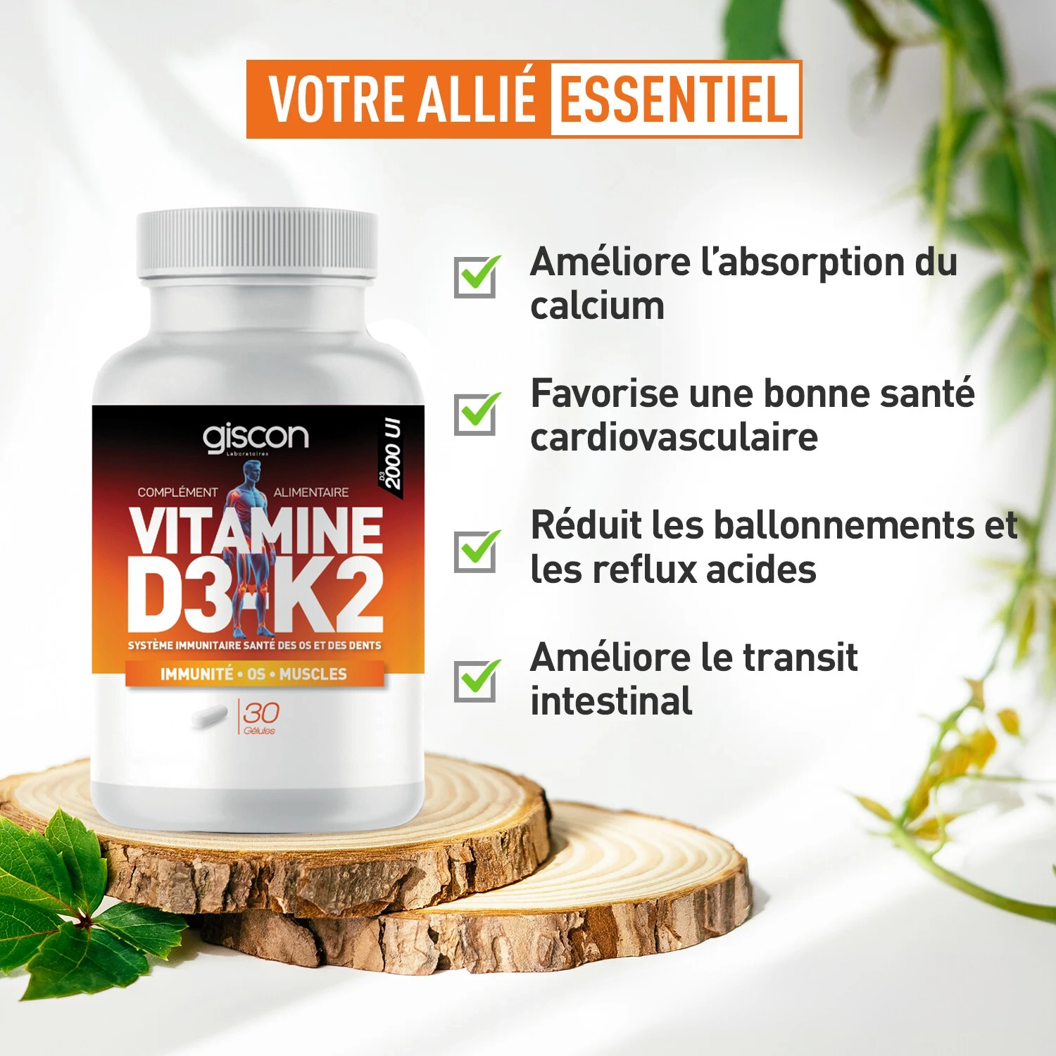 GISCON VITAMINE D3+K2 30 GELULES 3 giscon vitamine dk gelules