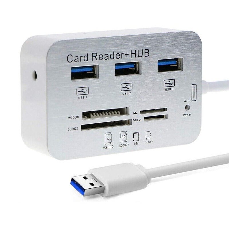 Hub USB 3.0 COMBO 3 Ports + Lecteur de cartes - Aluminium 1 hub usb combo ports lecteur de cartes noir h