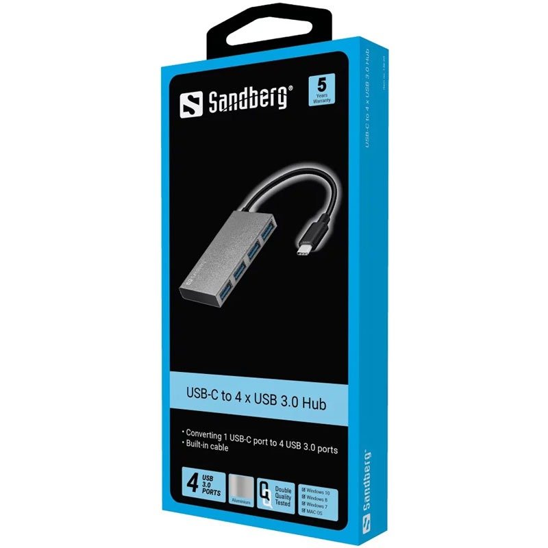 Hub USB SANDBERG 136-20 USB-C Vers 4 USB 3.0 - Gris 2 hub usb sandberg usb c vers usb gris y