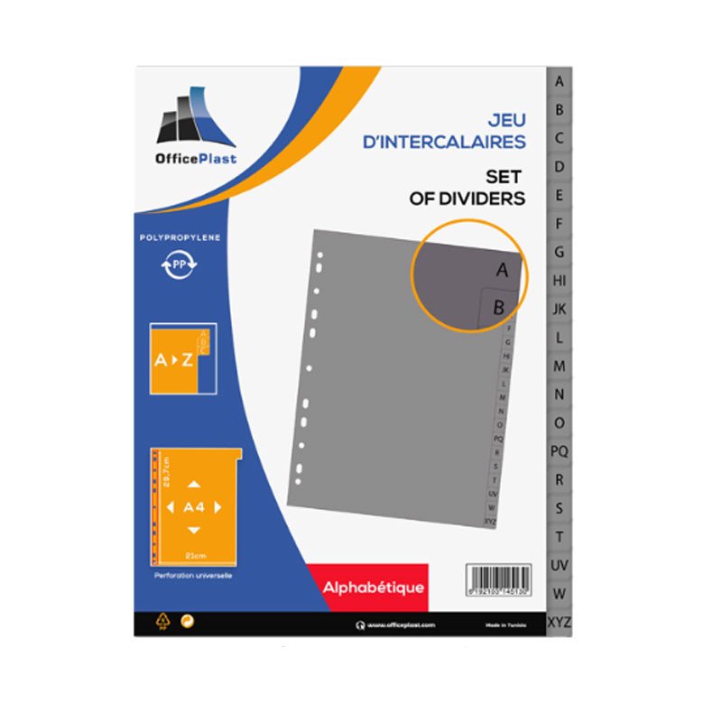 Intercalaire De Séparation OFFICEPLAST En PP Alphabétique - A4 1 iio oidf