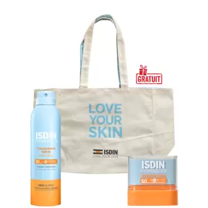 ISDIN FOTOPROTECTOR STICK INVISIBLE SOLAIRE SPF50 10GR+SPRAY SOLAIRE ADULTE SPF 50+ 250ML+SAC DE PLAGE 2026 (OFFERT) 3 isdin fotoprotector stick invisible solaire spf grspray solaire adulte spf mlsac de plage offert