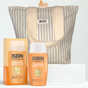 ISDIN FUSION WATER MAGIC GLOW SPF50 50ML+ISDIN SAC DE PLAGE (OFFERT) 3 isdin fusion water magic glow spf mlsac magic moment offert