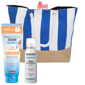 isdin photoprotecteur gel creme kids spf mleau thermale peaux sensibles mlsac de plage bleu offert