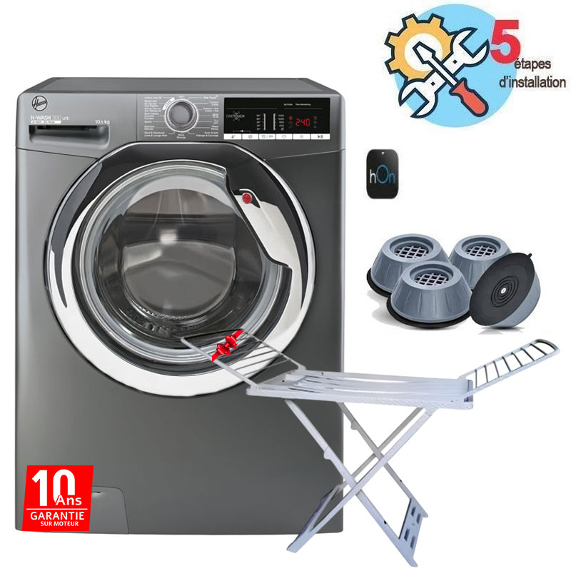Lave Linge Frontal HOOVER H3WS4105TCGE-04 10.5 Kg + Pack 4 Tampons + Fer à repasser FLORIA 1 lave linge frontal hoover hwstcge kg silver s