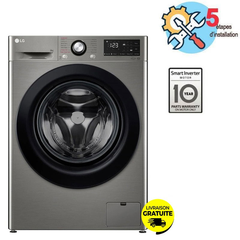 Lave Linge Frontal LG Vivace F4R3TYG6P 8kg - Silver 1 lave linge frontale lg vivace frtygp kg silver v