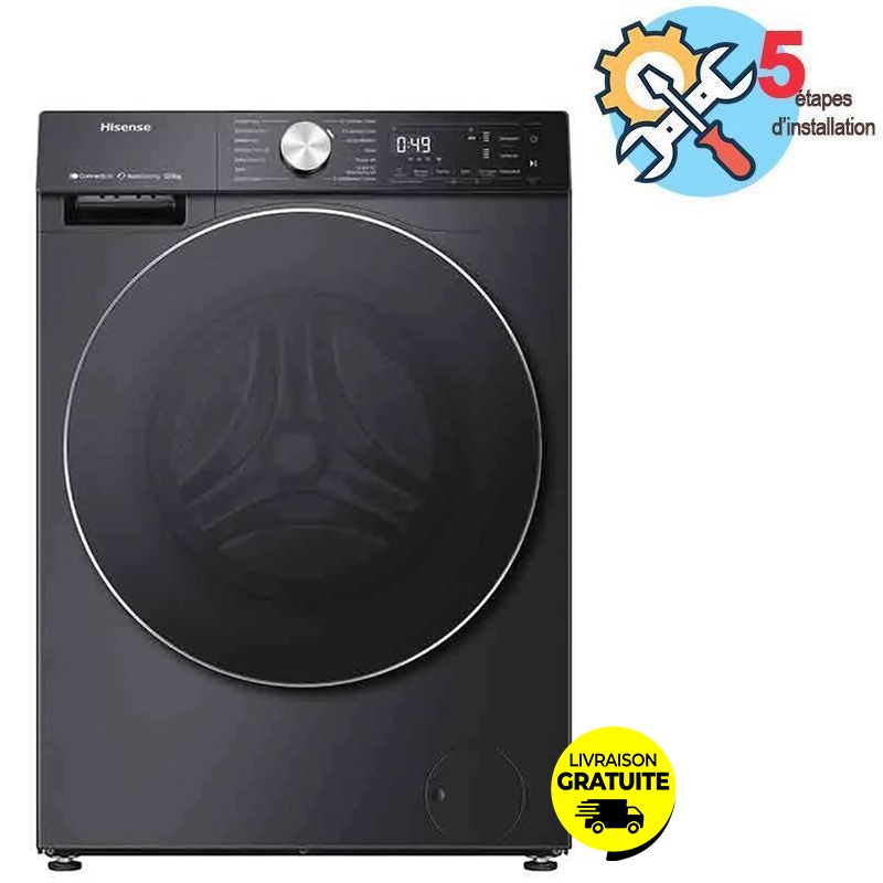 Lave-linge Séchant Inverter HISENSE WDSE1214VJMWB 12kg - Inox 1 lave linge sechant inverter hisense wdsevjmwb kg inox s