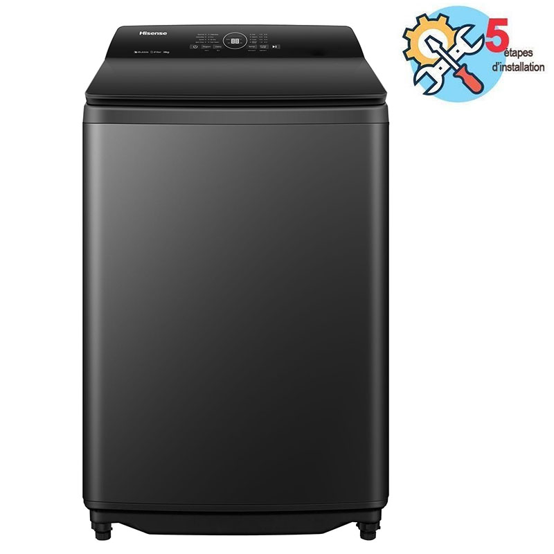Lave linge Top HISENSE 18kg WT3i1823UB - Dark Silver 1 lave linge top hisense wtiub kg programmes dark silver