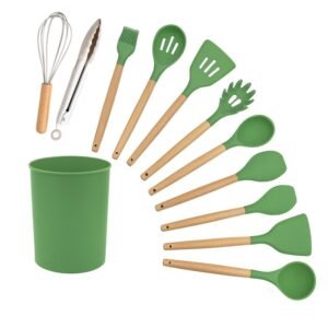 lot de ustensiles de service en silicone vert