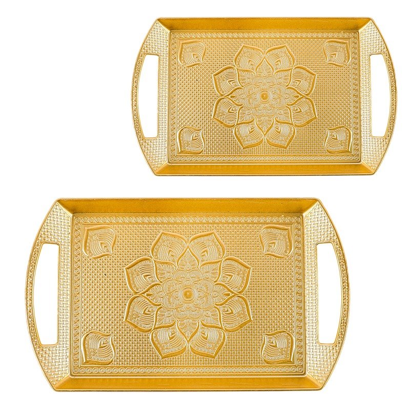 Lot De 2 Plateaux rectangulaires En Plastique - Doré 1 lot de plateaux rectangulaires en plastique dore
