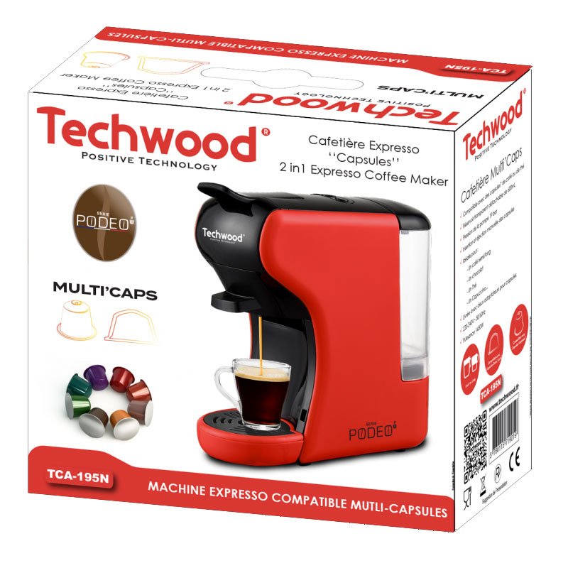 Machine à Café Expresso TECHWOOD Multi-Capsules 1450W - Rouge 2 machine caf expresso techwood tca n w rouge