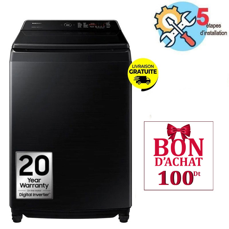 Lave Linge Top SAMSUNG WA80F19S8B 19Kg - Noir 1 machine laver top samsung wafsb kg noir