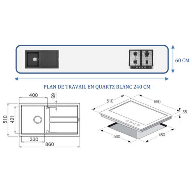 Meuble De Cuisine VEGA 8 Éléments Avec Plan De Travail - Blanc/Chéne 3 meuble de cuisine vega l ments avec plan de travail blanc ch ne